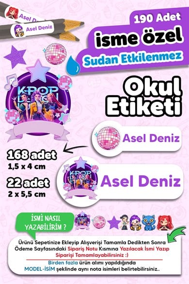 Okul Etiketi Kalem Defter isimli Etiket Isim Yazılabilen K Pop - 190 Adet Özel Tasarım Etiket