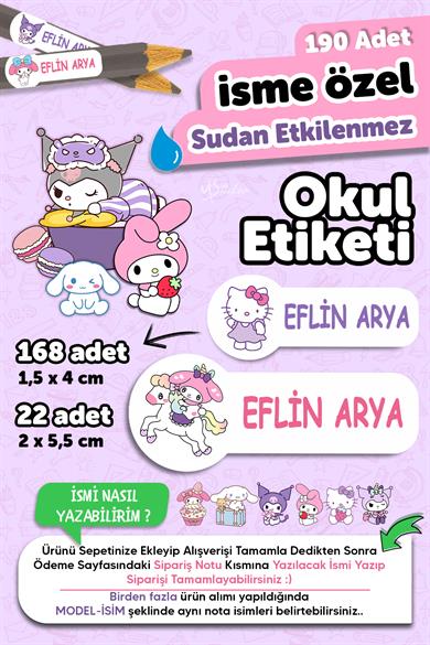 Okul Etiketi Kalem Defter isimli Etiket Isim Yazılabilen Kawai - 190 Adet Özel Tasarım Etiket