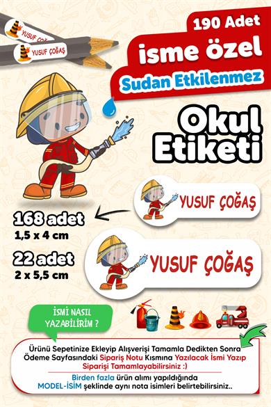 Okul Etiketi Kalem Defter isimli Etiket Isim Yazılabilen İtfaiyeci - 190 Adet Özel Yeni Tasarım