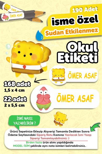 Okul Etiketi Kalem Defter isimli Etiket Isim Yazılabilen Sünger Dob - 190 Adet Özel Tasarım