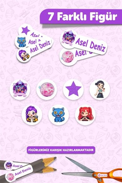 Okul Etiketi Kalem Defter isimli Etiket Isim Yazılabilen K Pop - 190 Adet Özel Tasarım Etiket