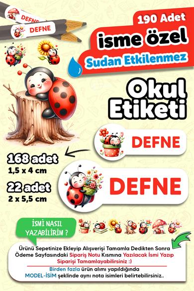 Okul Etiketi Kalem Defter isimli Etiket Isim Yazılabilen Uğurböceği - 190 Adet Özel Tasarım Etiket