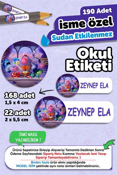 Okul Etiketi Kalem Defter isimli Etiket Isim Yazılabilen Toplu Ters Yüz - 190 Adet Özel Yeni Tasarım