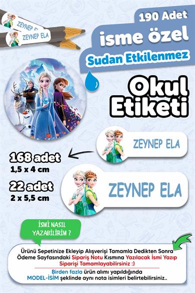 Okul Etiketi Kalem Defter isimli Etiket Isim Yazılabilen Prenses Temalı - 190 Adet Özel Yeni Tasarım