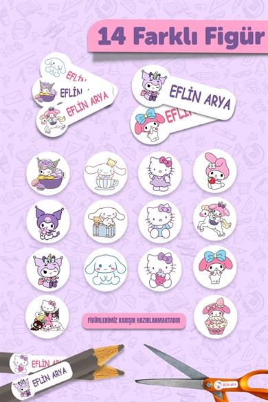 Okul Etiketi Kalem Defter isimli Etiket Isim Yazılabilen Kawai - 190 Adet Özel Tasarım Etiket