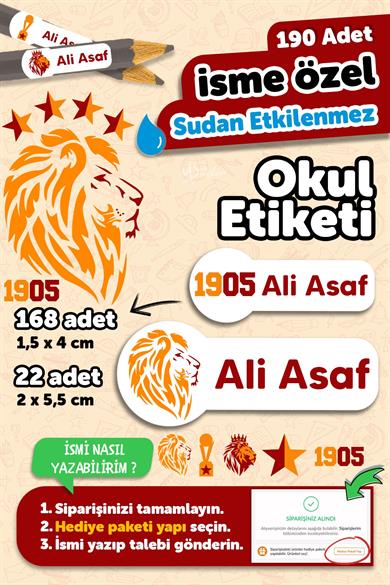 Okul Etiketi Kalem Defter isimli Etiket Isim Yazılabilen Galatasaray - 190 Adet Özel Tasarım Etiket