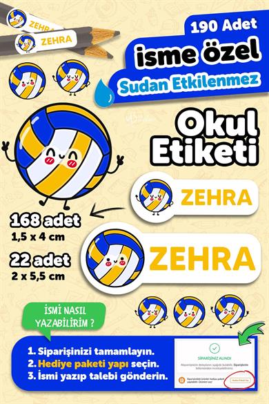Okul Etiketi Kalem Defter isimli Etiket Isim Yazılabilen Voleybol Set - 190 Adet Özel Tasarım Etiket