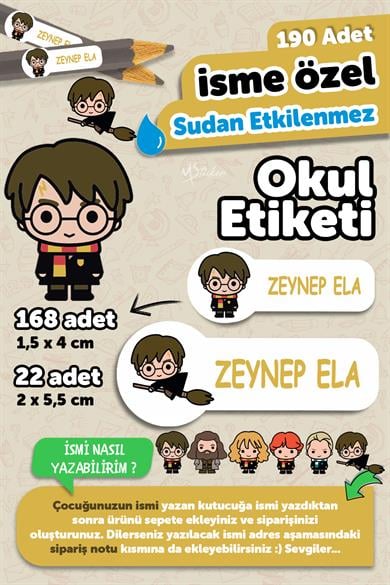 Okul Etiketi Kalem Defter isimli Etiket Isim Yazılabilen Harry Potter - 190 Adet Özel Yeni Tasarım