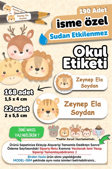 Okul Etiketi Kalem Defter Özel İsim Yazılabilen Etiket 190 Adet
