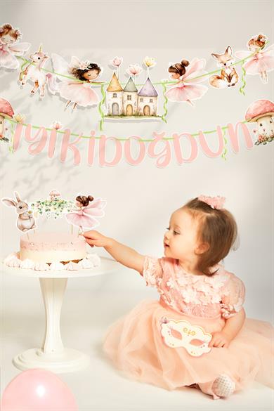 Orman Perileri ve Sevimli Evleri Temalı Doğum Günü Konsepti Süsleme Seti , Cupcake Süsü Flama Etiket
