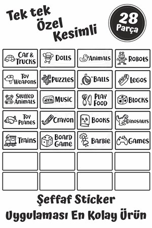 Oyuncak Kutusu Sticker-Organizer Etiket-Şeffaf Baskılı 28 adet