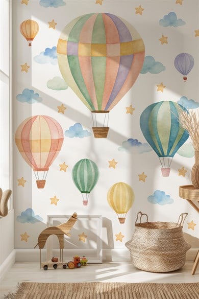 Pastel Balon Duvar Sticker Seti L XL Boy Çocuk Bebek Odası Bulut Yıldız Duvar Dekoru