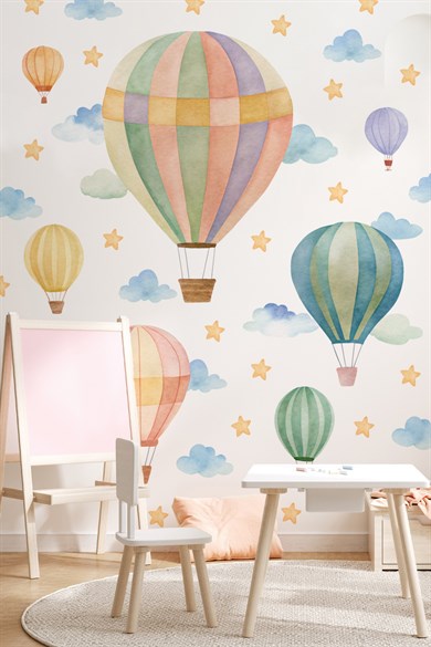 Pastel Balon Duvar Sticker Seti L XL Boy Çocuk Bebek Odası Bulut Yıldız Duvar Dekoru