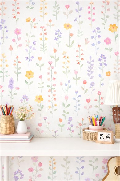 Pastel Çiçek Duvar Sticker Seti 38 Parça | Çocuk Odası, Bebek Odası, Mutfak ve Çalışma Alanı Dekoru