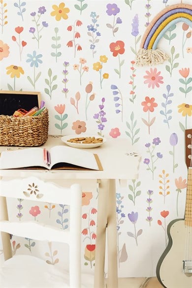 Pastel Çiçek Duvar Sticker Seti 38 Parça | Çocuk Odası, Bebek Odası, Mutfak ve Çalışma Alanı Dekoru