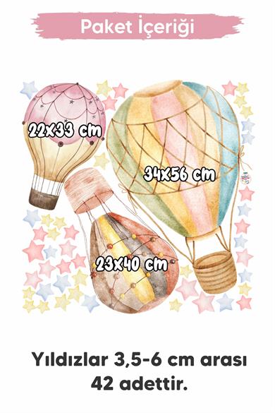 Pembe Tonlarda Uçan Balonlar ve Yıldızlar Çocuk Bebek Odası Duvar Sticker Seti