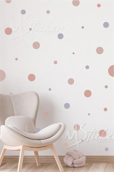 Pembe Tonlarında 103 adet 8-7-6-5-3,5 cm Puantiyeler Çocuk Bebek Odası Sticker Seti