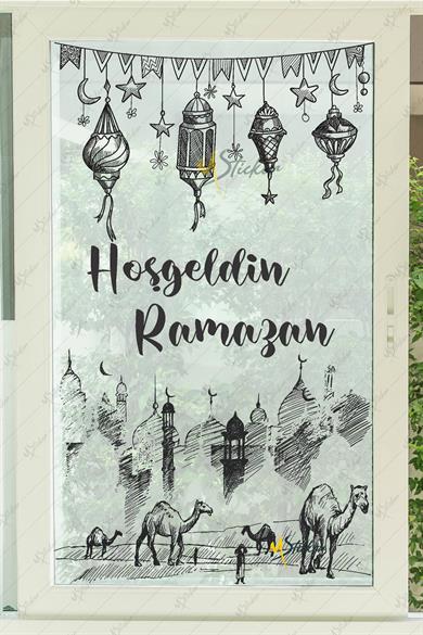 Ramazan Ayı Kandiller ve Medine Figürleri Cam Duvar Dolap Sticker Seti - Hoşgeldin Ramazan