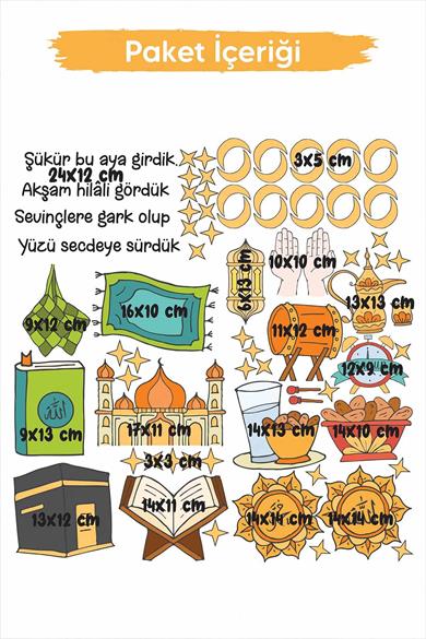 Ramazan Ayı Manili Çocuk Odası Mutfak Cam Duvar Sticker Seti Ramazan Süsü Manili Ramazan Etkinliği