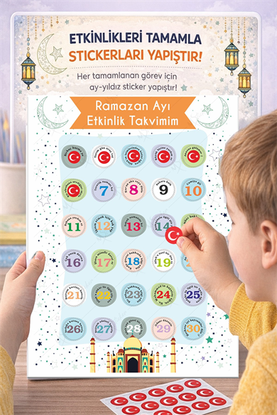 Ramazan Ayı Sticker Oyun ve Etkinlik Seti, 4 Lü Set Çocuklar için Ramazan Süsleme ve Etkinlik Seti2