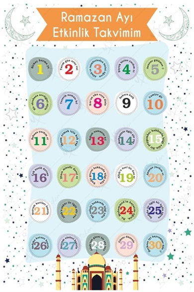 Ramazan Ayı Sticker Oyun ve Etkinlik Seti,7 li set Çocuklar için Ramazan Süsleme ve Etkinlik Seti6