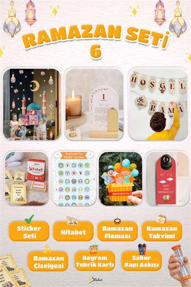 Ramazan Ayı Sticker Oyun ve Etkinlik Seti,7 li set Çocuklar için Ramazan Süsleme ve Etkinlik Seti6
