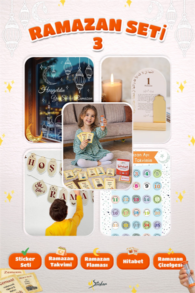 Ramazan Ayı Sticker Oyun ve Etkinlik Seti, 5 li set Çocuklar için Ramazan Süsleme ve Etkinlik Seti3