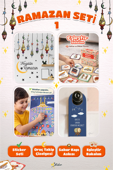 Ramazan Ayı Sticker Oyun ve Etkinlik Seti, 4 Lü Set Çocuklar için Ramazan Süsleme ve Etkinlik