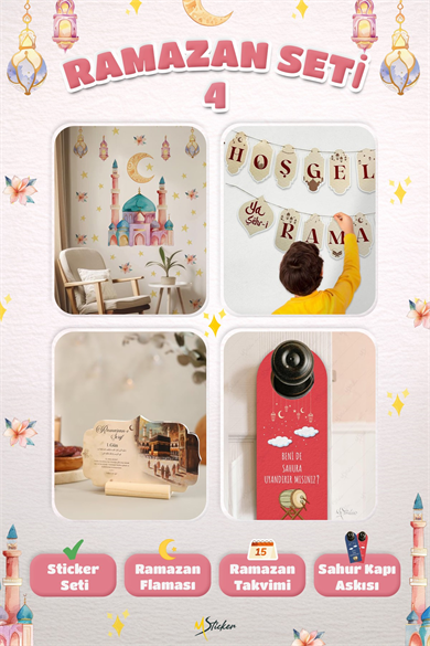 Ramazan Ayı Sticker Oyun ve Etkinlik Seti, 4 lü set Çocuklar için Ramazan Süsleme ve Etkinlik Seti4
