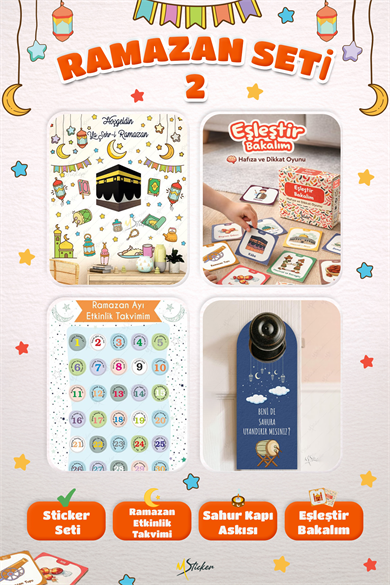 Ramazan Ayı Sticker Oyun ve Etkinlik Seti, 4 Lü Set Çocuklar için Ramazan Süsleme ve Etkinlik Seti2