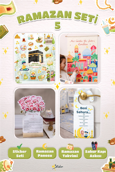 Ramazan Ayı Sticker Oyun ve Etkinlik Seti, 4 lü set Çocuklar için Ramazan Süsleme ve Etkinlik Seti5