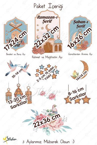 Ramazan Ayı ve 3 Aylar Temalı Dekoratif Duvar Cam Sticker Seti Hoşgeldin Ramazan, Recep Şaban Ayı