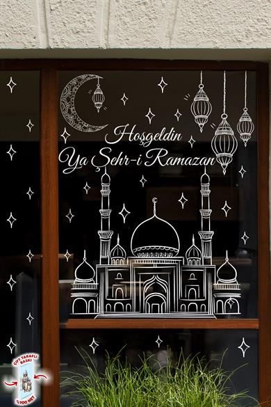 Ramazan Cam Sticker – Çift Taraflı Büyük Vitrin & Ev Süsü | Hoşgeldin Ya Şehr-i Ramazan Cam Yazısı