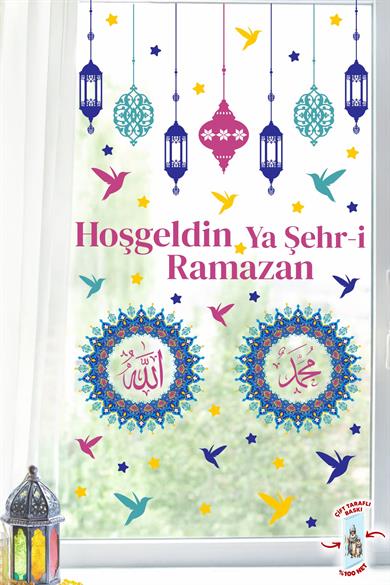 Ramazan Cam Sticker Seti Çift Taraflı | Hoşgeldin Ya Şehr-i Ramazan Pencere Süsü Ramazan Ayı Özel