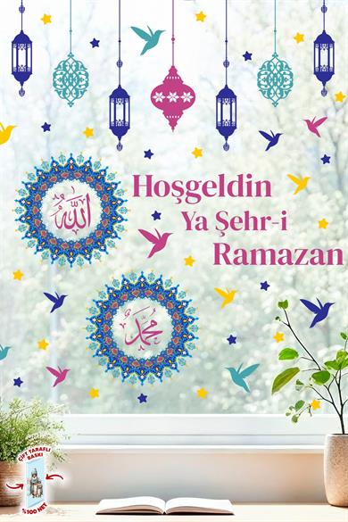 Ramazan Cam Sticker Seti Çift Taraflı | Hoşgeldin Ya Şehr-i Ramazan Pencere Süsü Ramazan Ayı Özel