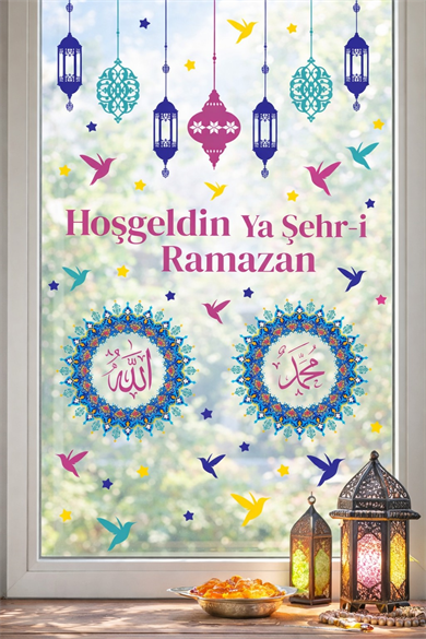 Ramazan Cam Sticker Seti Çift Taraflı | Hoşgeldin Ya Şehr-i Ramazan Pencere Süsü Ramazan Ayı Özel