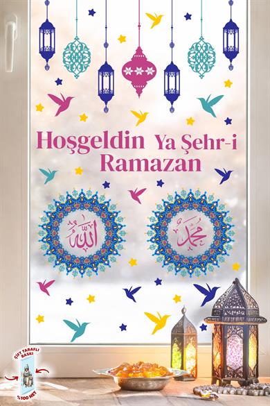 Ramazan Cam Sticker Seti Çift Taraflı | Hoşgeldin Ya Şehr-i Ramazan Pencere Süsü Ramazan Ayı Özel