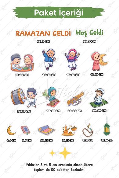 Ramazan Geldi Hoş Geldi Cam Duvar Sticker Seti, Ramazanı Coşkuyla Karşılayan Çocuklar Ramazan Süsü