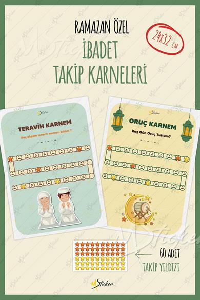 Ramazan-ı Şerif Oruç ve Teravih Karnesi İkili Set 60 Adet Takip Yıldızı İle Birlikte