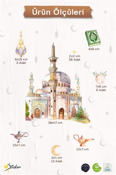 Ramazan-ı Şerif Sticker Seti Cami ve Ramazan Figürleri Sticker, Çocuklar İçin Ramazan Seti
