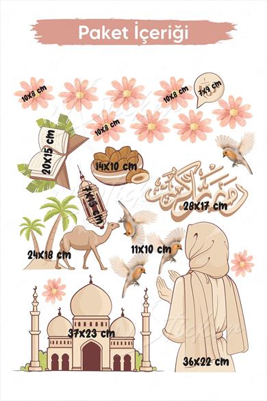Ramazan Kerim Cami Kuşlar Dua Eden Kadın Temalı Ramazan Sticker Seti Cam Duvar Sticker Ramazan Süsü
