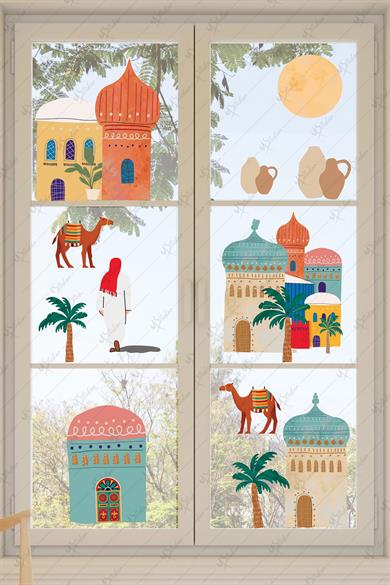 Ramazan Şehri Evler Develer Ağaçlar Sticker Seti, Ramazan-ı Şerif Eğitici Öğretici Sticker