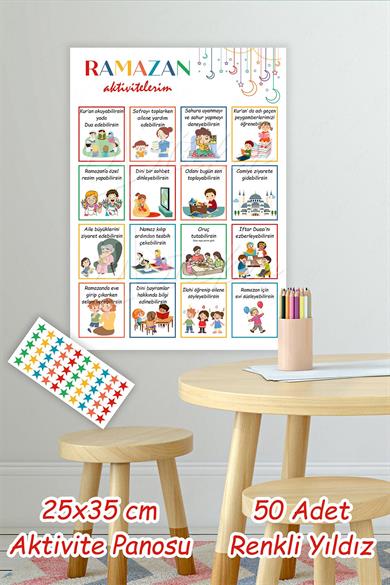 Ramazana Özel Etkinlik Panosu, Sticker Pano ve Yıldızlardan Oluşan Çocuklar İçin Ramazan Etkinlikler