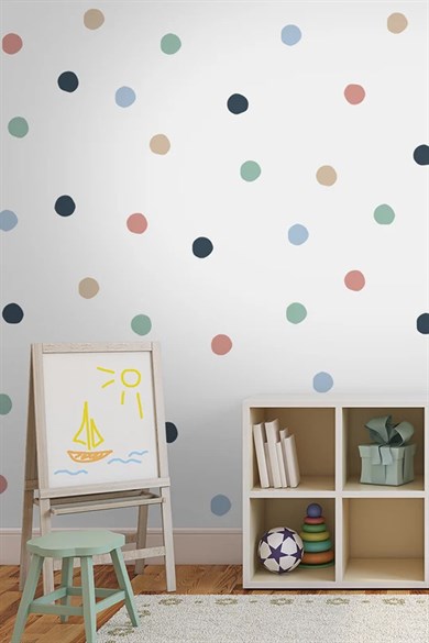 Renkli Puantiyeler Duvar Çıkartması - Soft Pastel Renklerde Büyük Boy k740