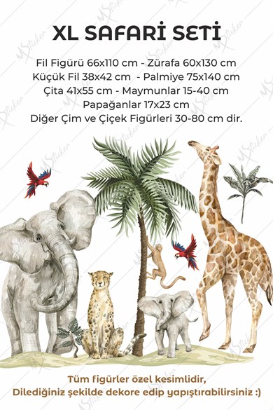 Safari Hayvanları Büyük Boy Çocuk Odası Dekorasyon Sticker Seti