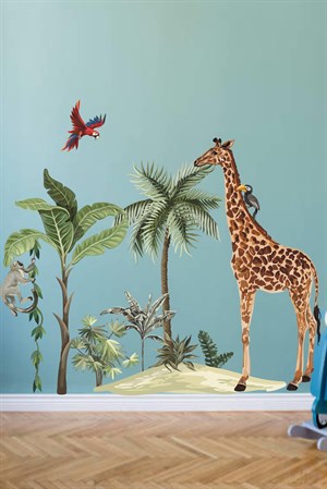 Safari Tropikal Hayvanlar ve Ağaçlar Çocuk Bebek Odası Duvar Sticker seti