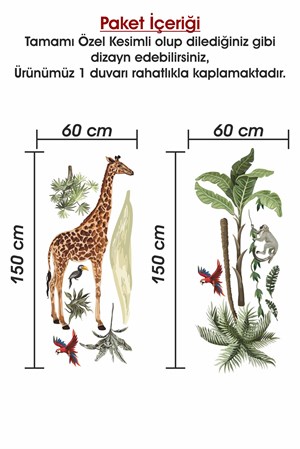 Safari Tropikal Hayvanlar ve Ağaçlar Çocuk Bebek Odası Duvar Sticker seti