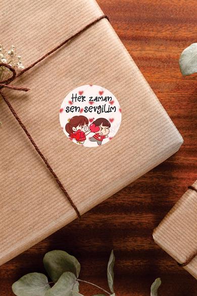 Sevgililer Günü 4 CM 56 Adet Yuvarlak Özel Kesimli Sticker Etiket