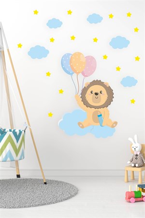 Sevimli Aslan Bulutlar ve Yıldızlar Çocuk Bebek Odası Sticker