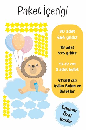 Sevimli Aslan Bulutlar ve Yıldızlar Çocuk Bebek Odası Sticker